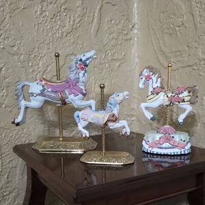 Heritage White and Pink Carousel Horse Figurines